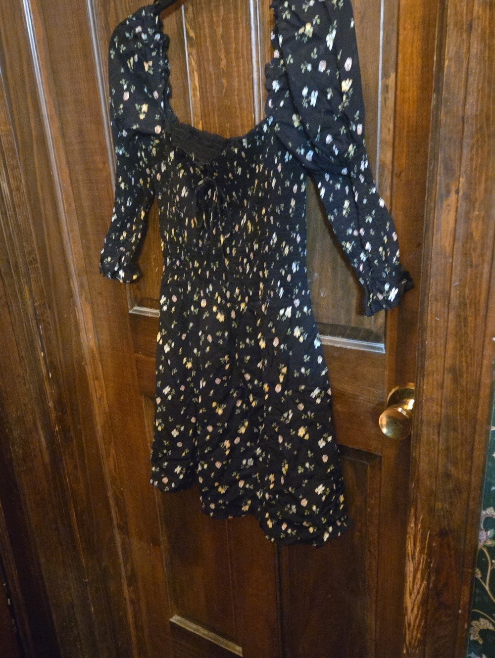 Reformation Black Floral Puff-Sleeve Dress